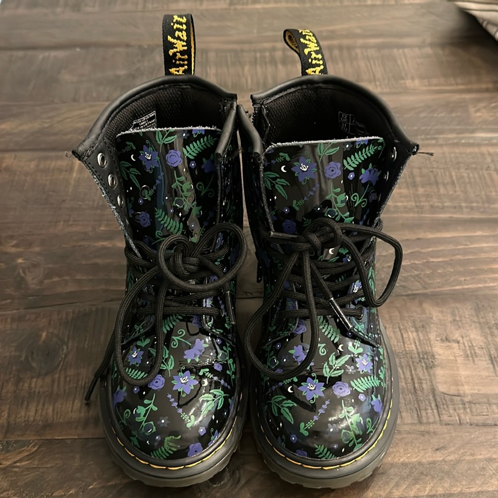 Dr. Martens Junior 1460 Mystic Floral Patent Lace Up Boots